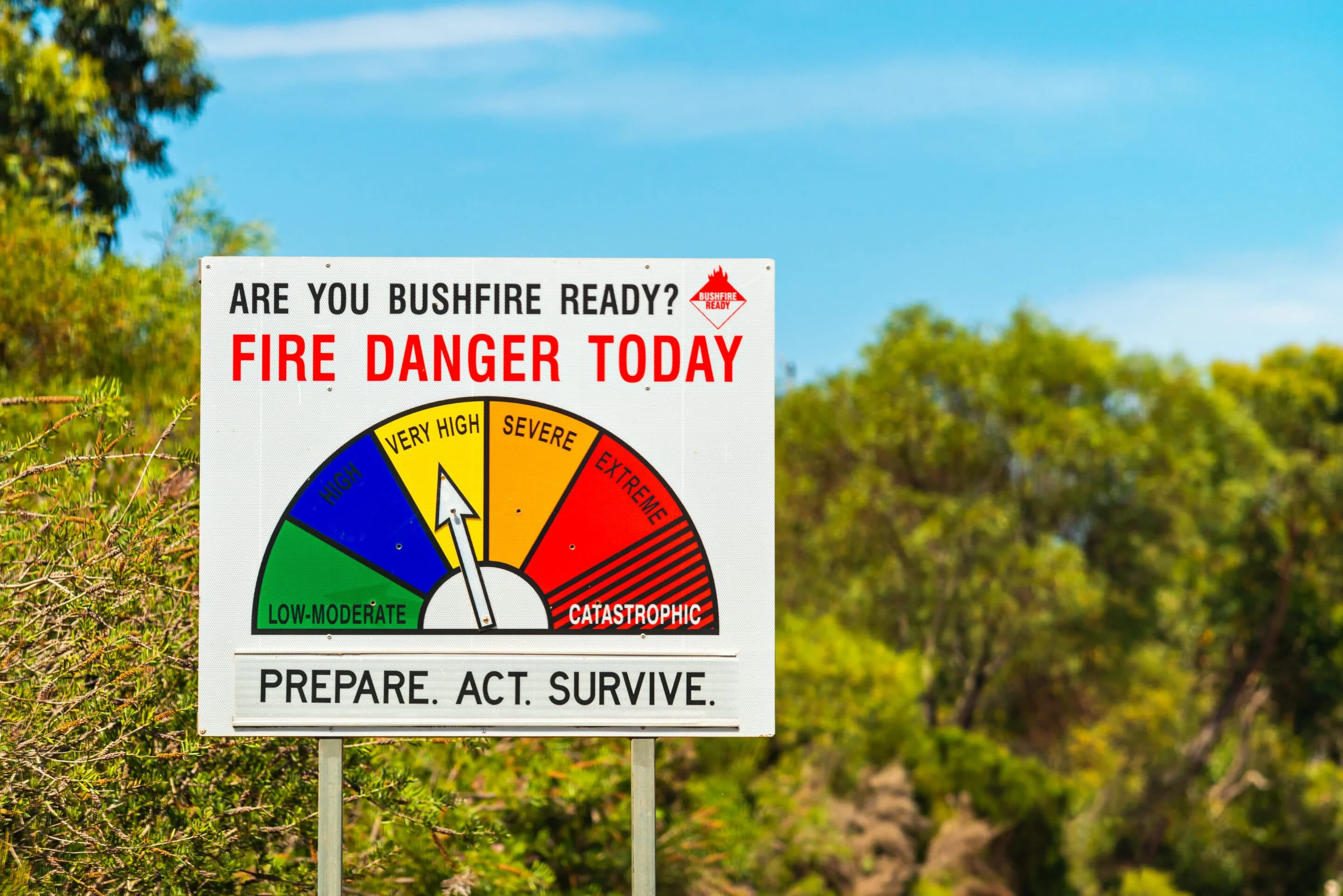 Fire Danger Status and bush fire ready sign